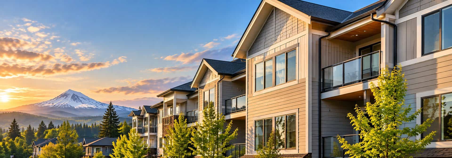 Modern multi-family condominium community with James Hardie-style siding in the Portland metro area