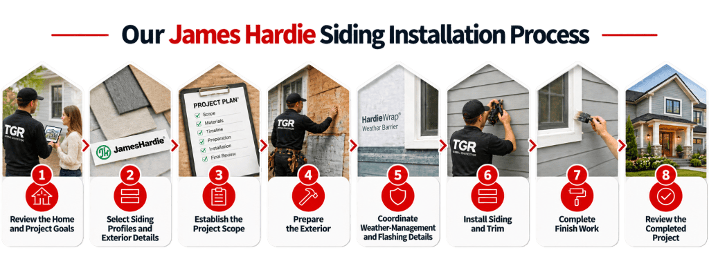 Professional James Hardie siding installation by TGR General Construction.